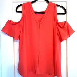 Women's Flowy Cold Shoulder Top - Coral